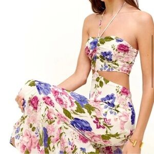 NWOT Reformation Riya Cutout Floral-Print Crepe
Midi Dress Size 2